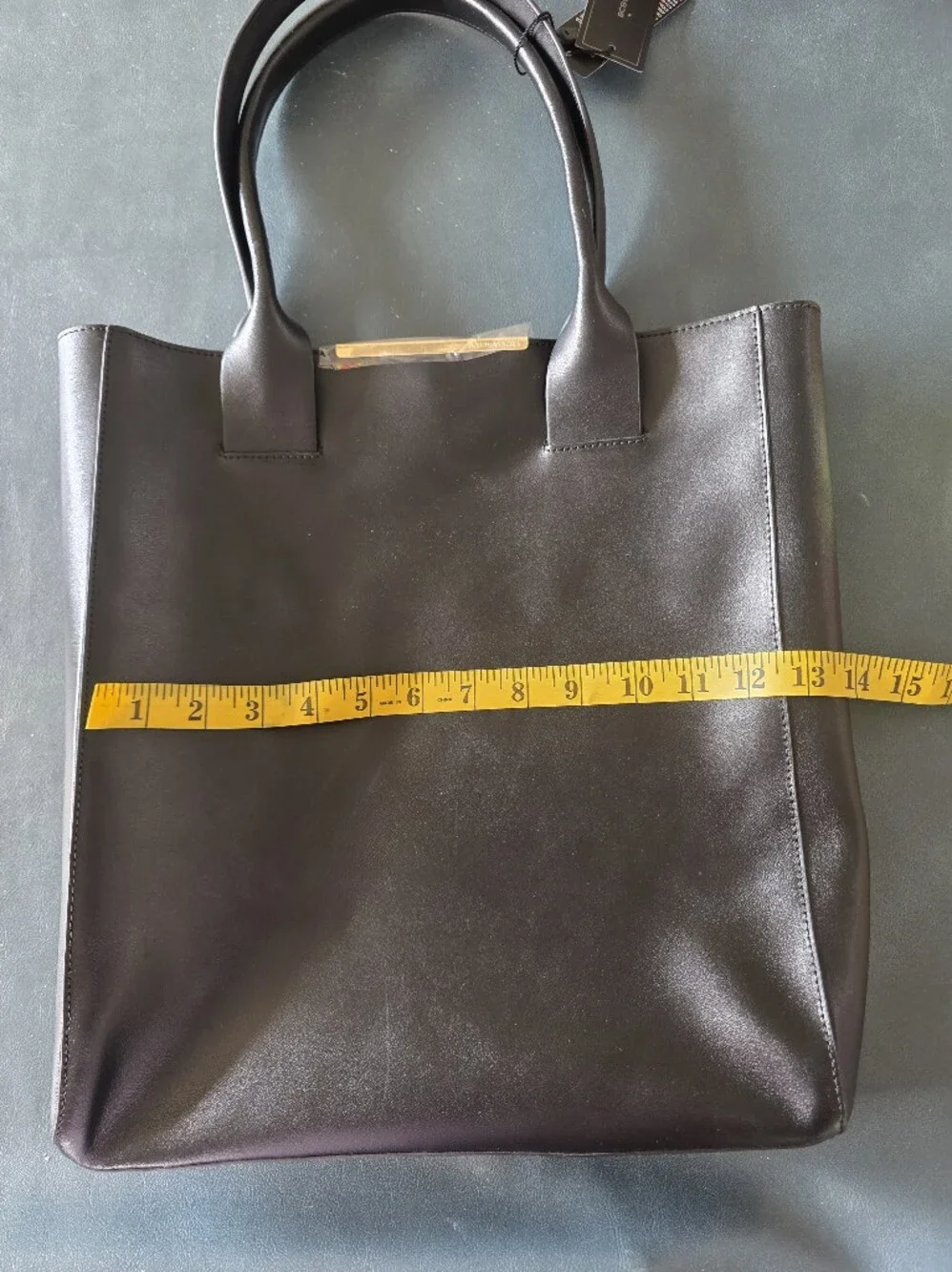 BCBG Max Azria Black Leather Tote Bag with Top Handles
